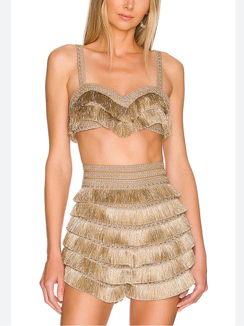 PatBO Metallic Fringe Bralette Ss 22 Runaway in Gold Size 4